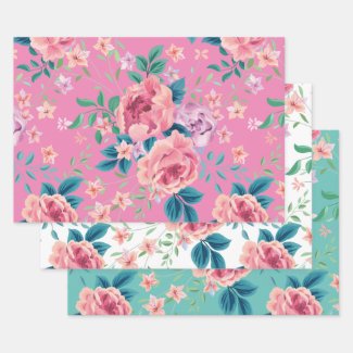 Pink vintage roses pattern custom background wrapping paper sheets