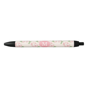 Pink Vintage Roses Pattern Monogrammed Pen