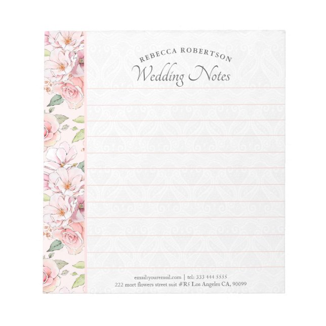 Pink vintage roses pattern notepad (Front)