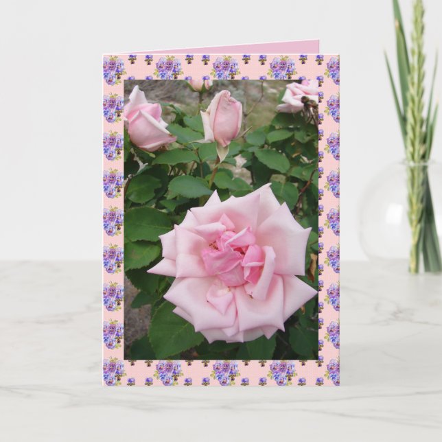 Pink Vintage Roses Rose Garden flowers Card (Front)