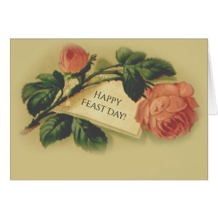 Pink Vintage Roses Saints Feast Day Celebration Cards