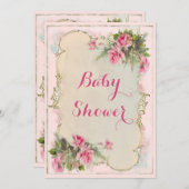 Pink Vintage Roses Shabby Chic Baby Shower Invitation (Front/Back)