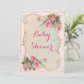 Pink Vintage Roses Shabby Chic Baby Shower Invitation (Standing Front)