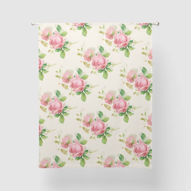 Pink vintage roses  sheer curtains (Front)