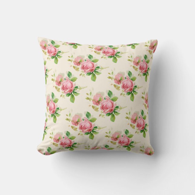 Pink vintage roses  throw pillow (Front)