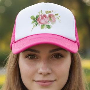 Pink vintage roses trucker hat