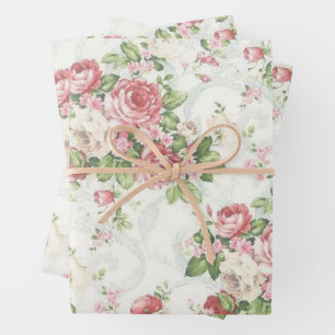 Pink Vintage Roses Wrapping Paper Sheets