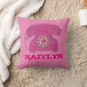 Pink Vintage Rotary Phone Telephone Retro Decor Throw Pillow