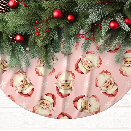 Pink Vintage Santa Claus Face Watercolor Brushed Polyester Tree Skirt