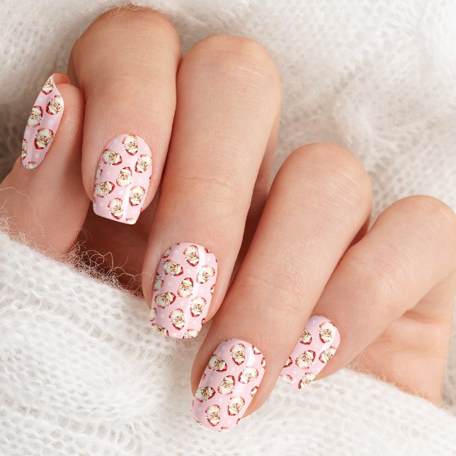 Pink Vintage Santa Claus Face Watercolor Christmas Minx Nail Art (Creator Uploaded)