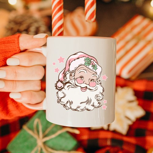 Pink Vintage Santa Holiday Christmas Mug