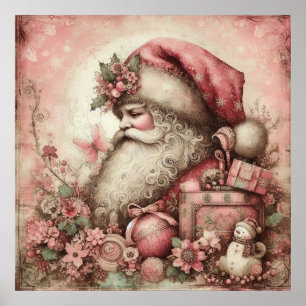 Pink Vintage Santa Poster