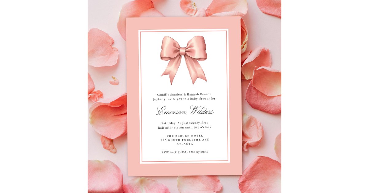 Pink Vintage Satin Bow Baby Girl Shower Invitation | Zazzle