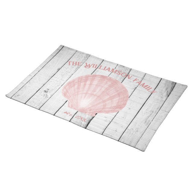 Pink Vintage Scallop Shell Cloth Placemat (On Table)