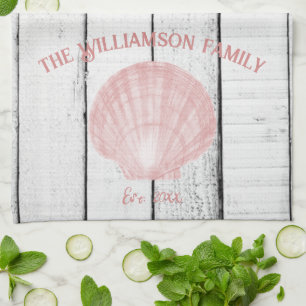Pink Vintage Scallop Shell Kitchen Towel