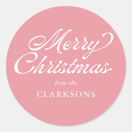 Pink Vintage Script Modern Merry Christmas Classic Round Sticker