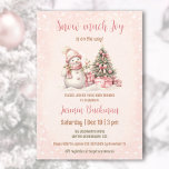 Pink Vintage Snowman Christmas Girl Baby Shower Invitation<br><div class="desc">Cute Christmas girl baby shower invitation featuring a lovely snowman,  Christmas tree with gifts and snow in blush pink with vintage vibes. Easily personalize all the text. - Kate Eden Art</div>