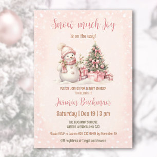 Pink Vintage Snowman Christmas Girl Baby Shower Invitation