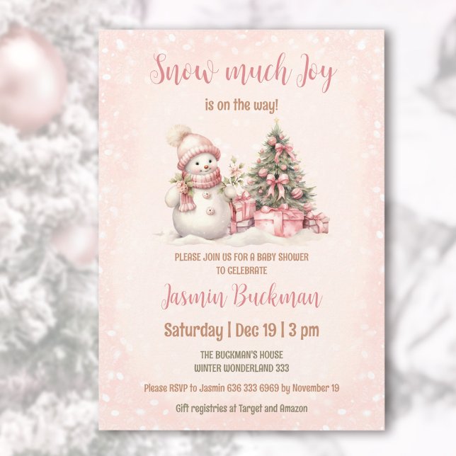 Pink Vintage Snowman Christmas Girl Baby Shower Invitation (Pink Vintage Snowman Christmas Girl Baby Shower Invitation)