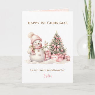 Pink Vintage Snowman Girl First Christmas Folded Card