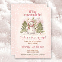 Pink Vintage Snowman Girl Winter 1st Birthday 