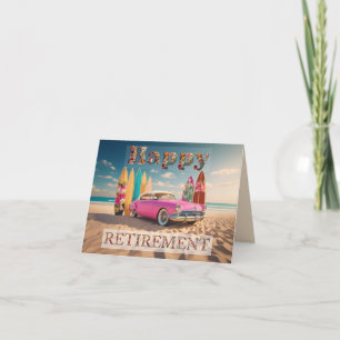 Pink vintage sports car Happy Retirement Card