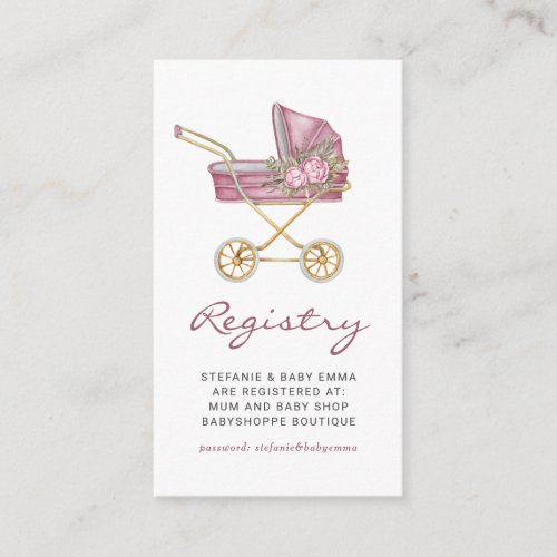 Pink Vintage Stroller Floral Baby Shower Registry Enclosure Card