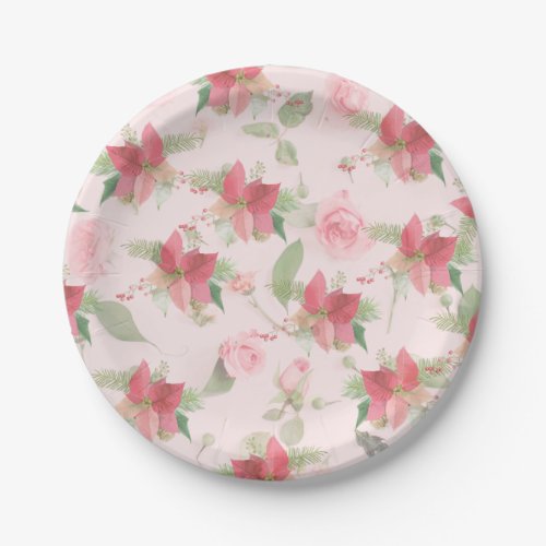 Pink Vintage Style Christmas Paper Plate