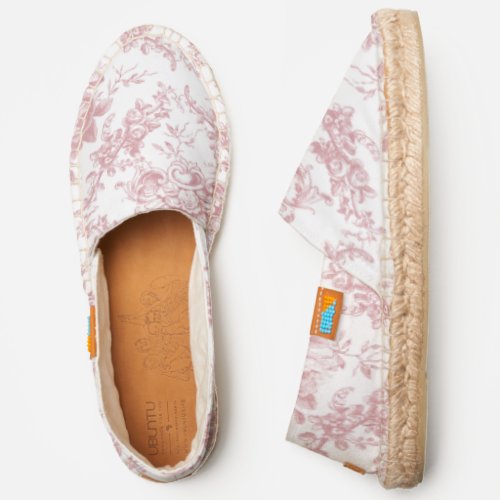 Pink Vintage Style Engraved Scrolls and Flowers Espadrilles