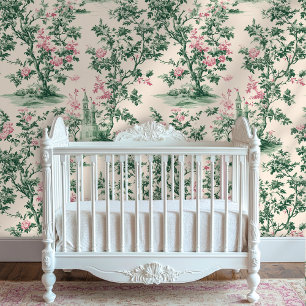 Pink Vintage Style Floral Toile Peel and Stick Wallpaper