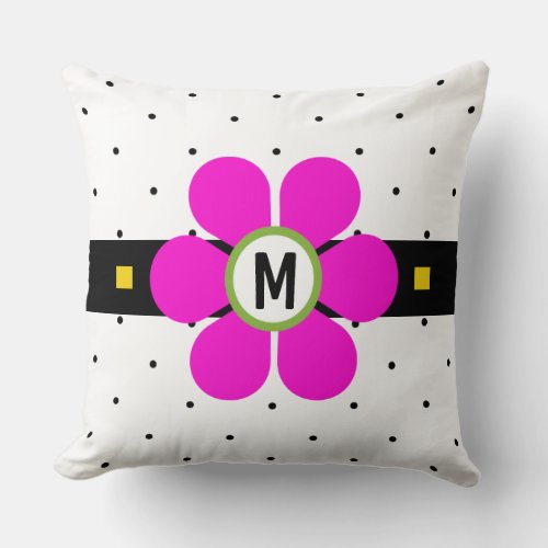 Pink Vintage Style Flower Power Throw Pillow