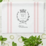 Pink Vintage Style French Sack with Custom Name Kitchen Towel<br><div class="desc">Vintage French etched graphics and soft pink ticking tape stripes are the perfect addition to your French country kitchen decor on this waffle knit custom towel. Don't forget the finishing touch of personalization with your monogram and family name.</div>