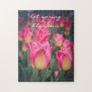 Pink vintage style spring tulips jigsaw puzzle