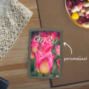 Pink vintage style spring tulips zippo lighter