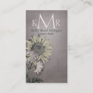 Pink Vintage Sunflower Monogram Business Card