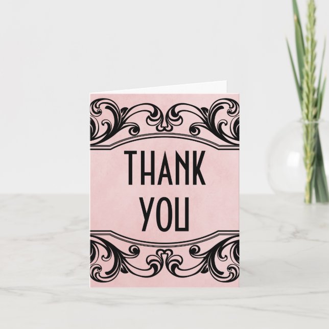 Pink Vintage Swirls Thank You Card (Front)