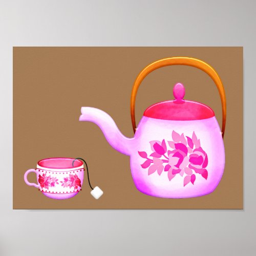 Pink Vintage teapot art illustration Poster