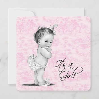 Pink Vintage Toile Baby Girl Shower Invitation by The_Vintage_Boutique at Zazzle