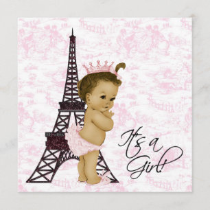 Pink Vintage Toile Paris Baby Girl Shower Invitation