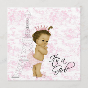 Pink Vintage Toile Paris Baby Girl Shower Invitation