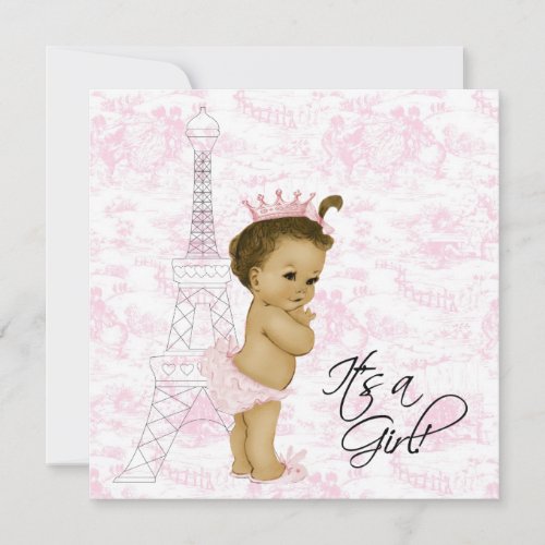Pink Vintage Toile Paris Baby Girl Shower Invitation