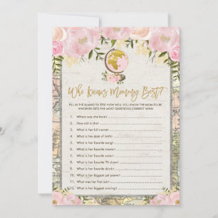 Pink Vintage Travel Who Knows Mommy Best Game Card