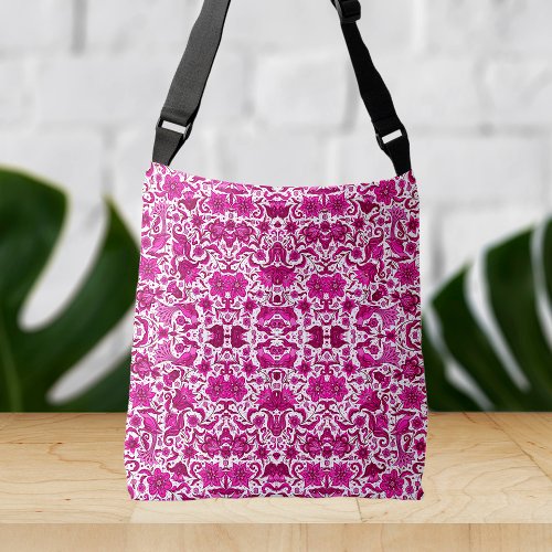 PINK VINTAGE TROPICAL FOLK ART PRINT CROSSBODY BAG