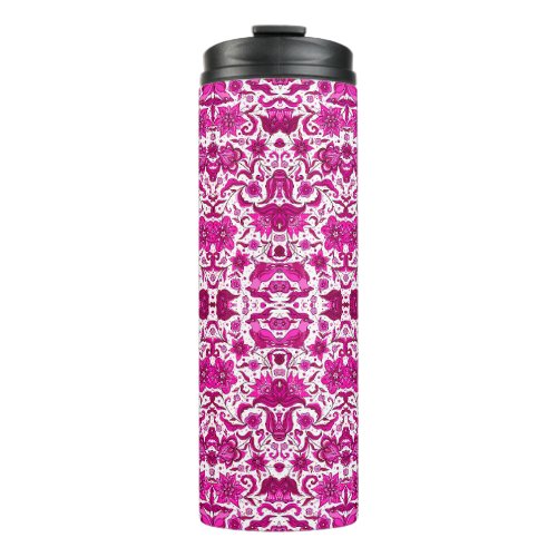 PINK VINTAGE TROPICAL FOLK ART PRINT THERMAL TUMBLER