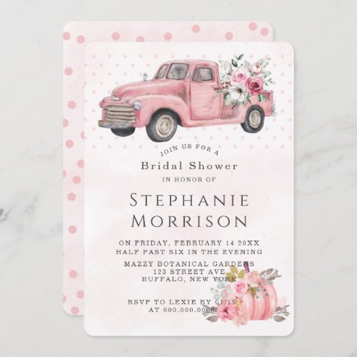 Pink Vintage Truck Bridal Shower  Invitation