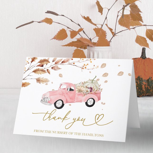 Pink Vintage Truck Fall Baby Shower Thank You (Creator Uploaded)
