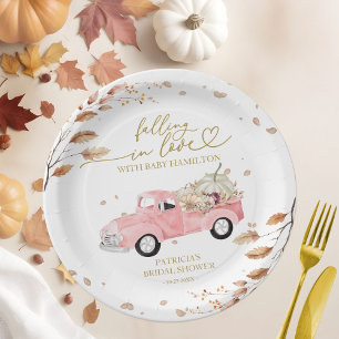 Pink Vintage Truck Fall Girl Baby Shower Paper Plates