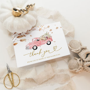 Pink Vintage Truck Fall Girl Baby Shower Thank You Card