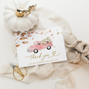 Pink Vintage Truck Fall Girl Baby Shower Thank You Invitation