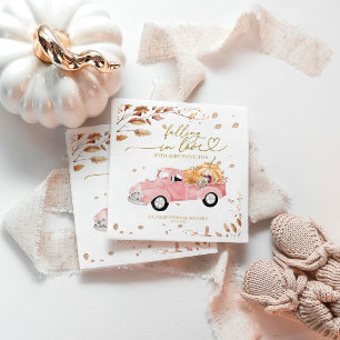 Pink Vintage Truck Fall Pumpkin Girl Baby Shower Napkins